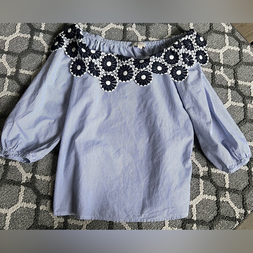 LOFT Off The Shoulder Embroidered
Pin Stripe Top